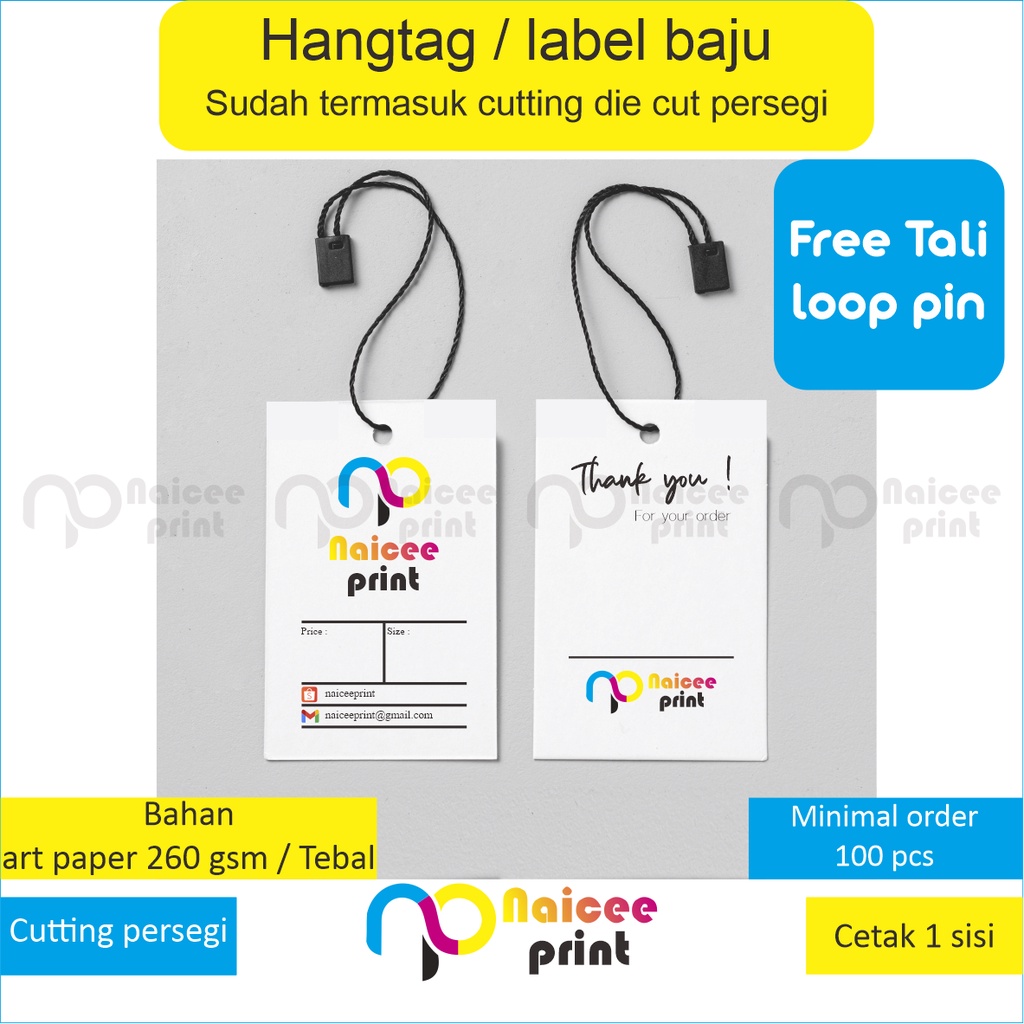 

cetak hangtag baju custom | label baju free tali | print label baju murah