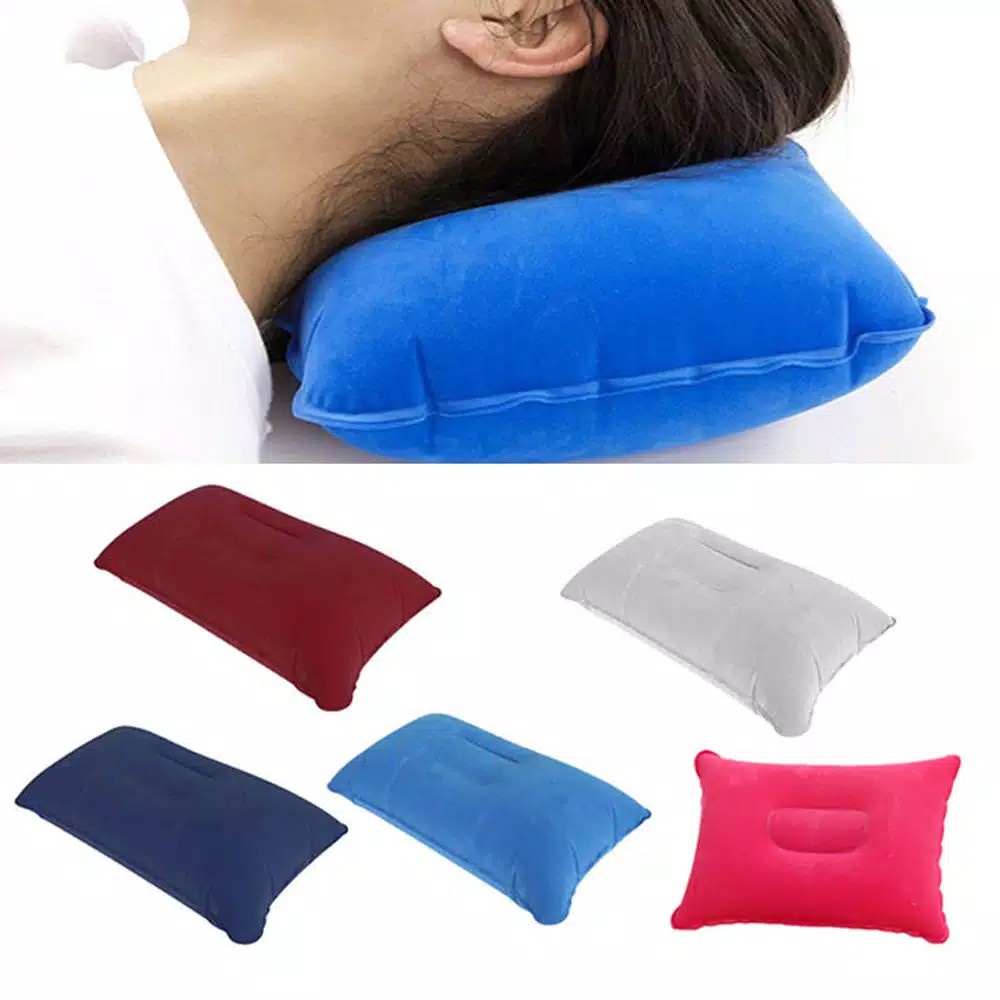 Bantal tiup angin bludru travel pillow