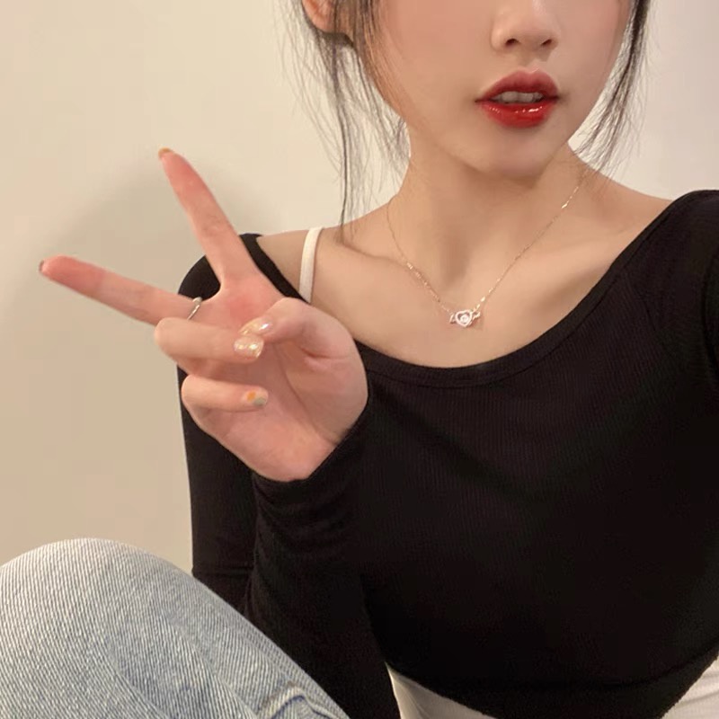 Kalung Rantai Choker Liontin Hati Sayap Aksen Kristal Warna Silver Untuk Wanita