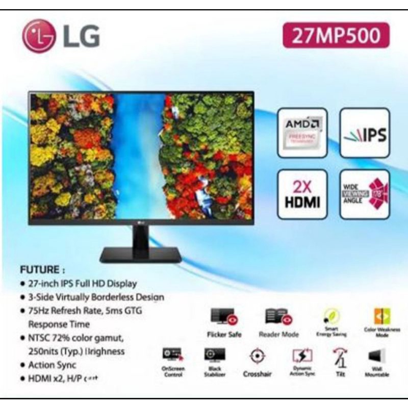 Monitor LG 27MP500 / 27MP500-B IPS FHD HDMI 75Hz Freesync Bazeless