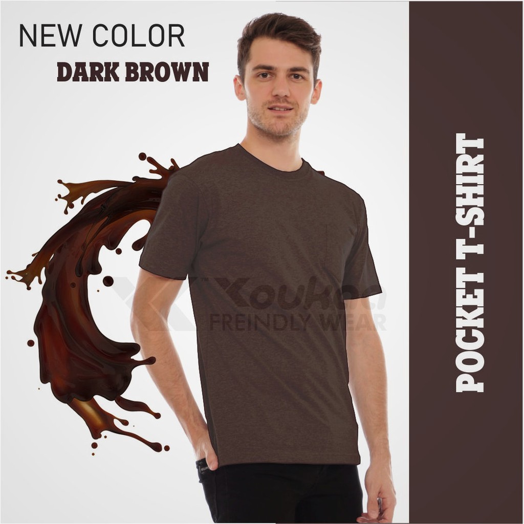 Youkaa T-shirt Pocket Brown Premium Cotton Combed 30s