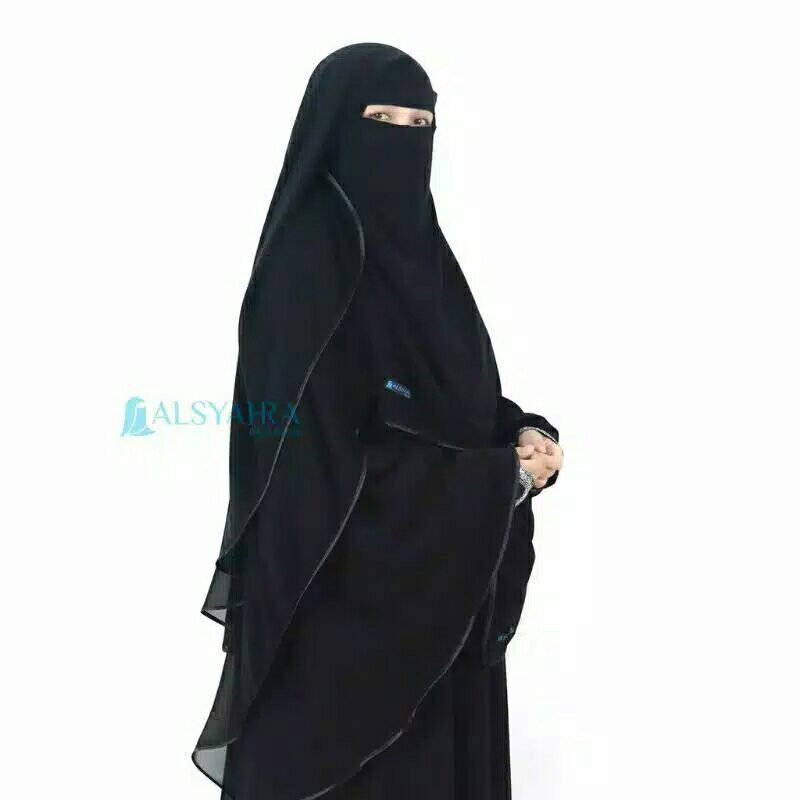 Niqab Yaman 2 Layer Bisban Size L Sifon Silk Jetblack Alsyahra Exclusive