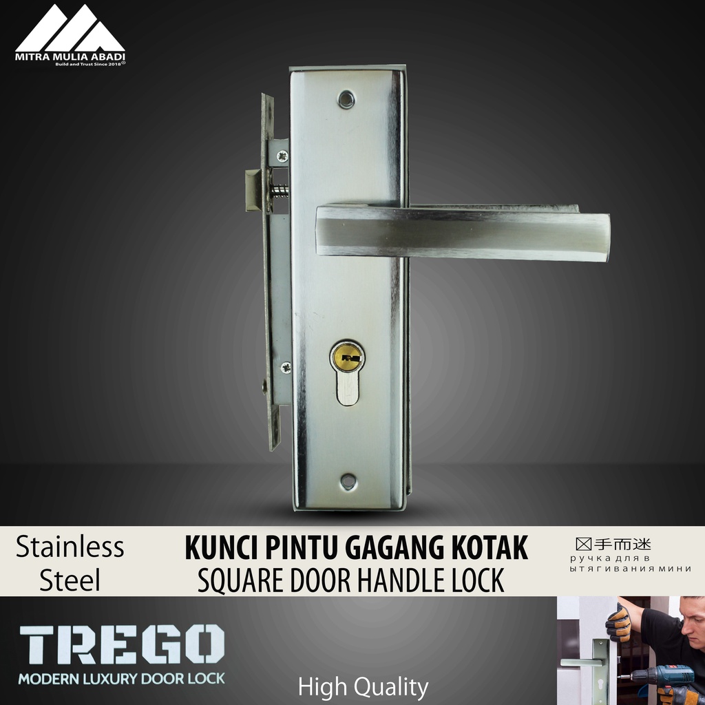 Kunci Pintu Silinder Trego Set Komplit Handle Kotak | 20 cm Gagang Handle Pintu Rumah