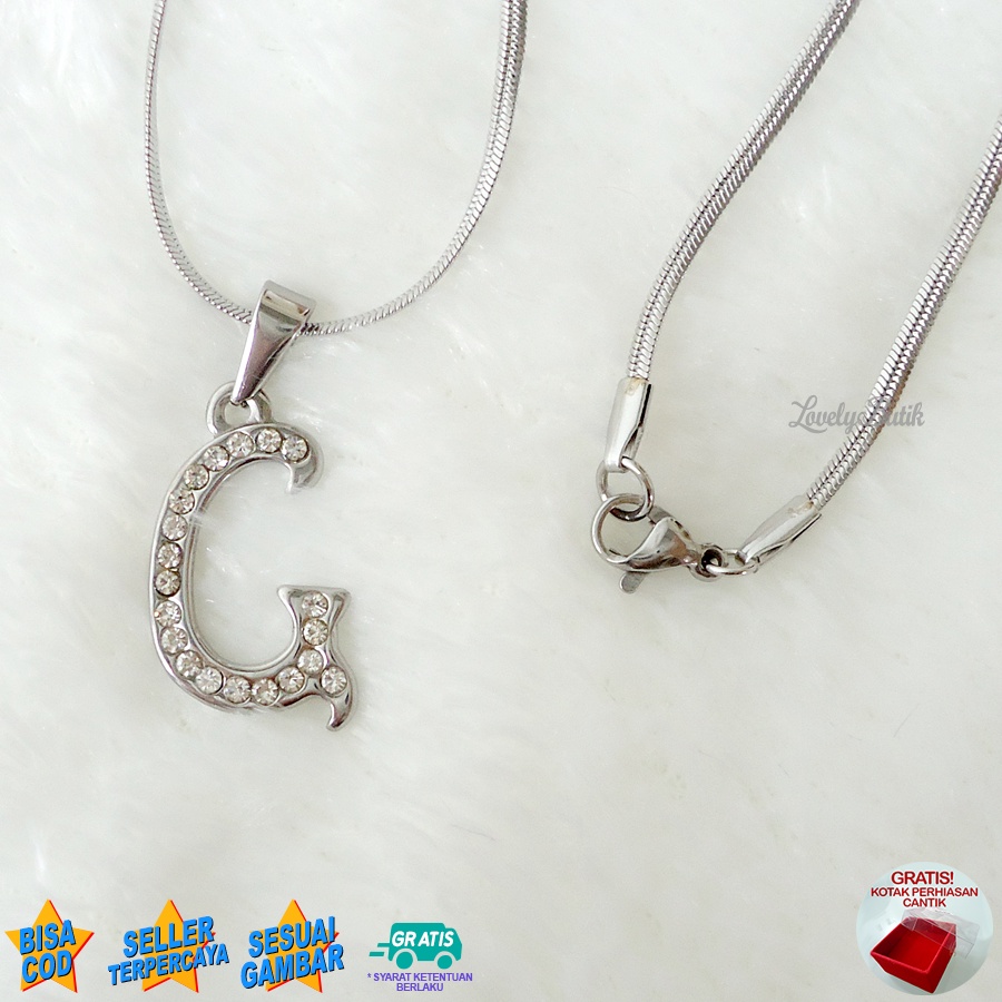 Lovelybutik - Kalung Inisial Huruf Titanium anti karat Kalung hurup Abjad Alphabet Ins G Klasik Bonus Kotak Perhiasan