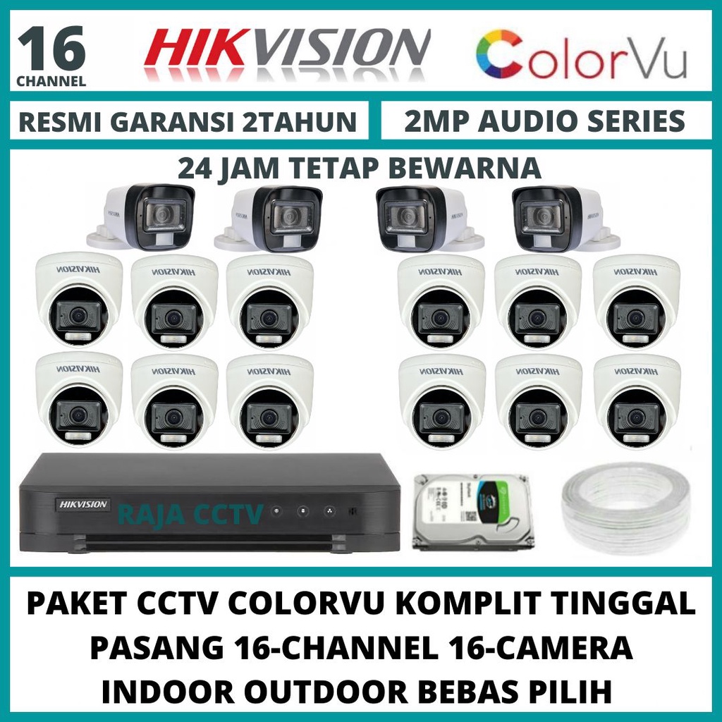 PAKET CCTV HIKVISION 2MP COLORVU 16 CHANNEL 16 CAMERA TURBO HD KAMERA CCTV COLORFUL