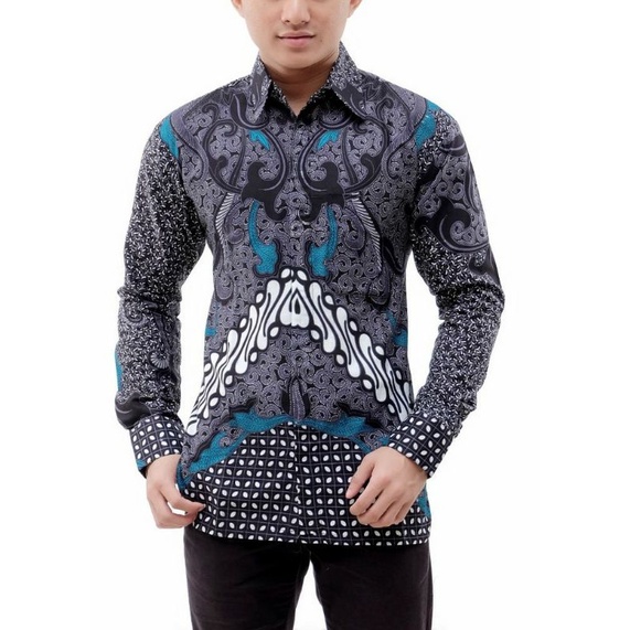 Kemeja Batik Kondangan Batik Pria Panjang Modern Motif Cakra Putih-KUJANG TOSKA