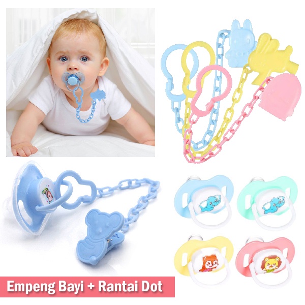 Empeng Dot Bayi Dengan Tutup + Klip Rantai Penjepit Baby Pacifier