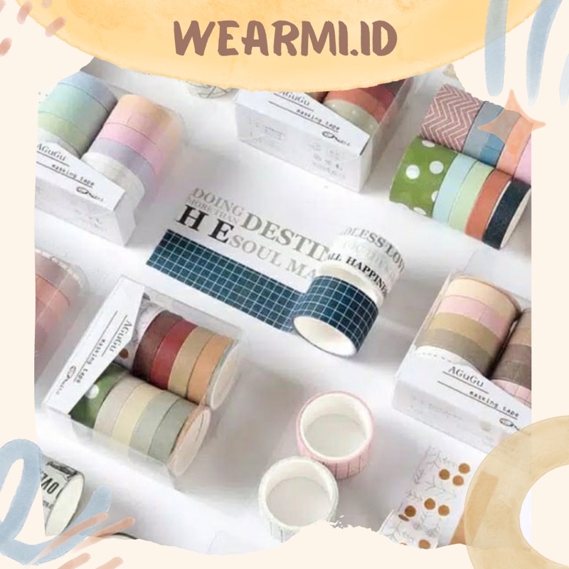 

10 Roll/ Set Washi Masking Tape Agugu Mix Color Size Scrapbook Jurnal diy BUJO - w4