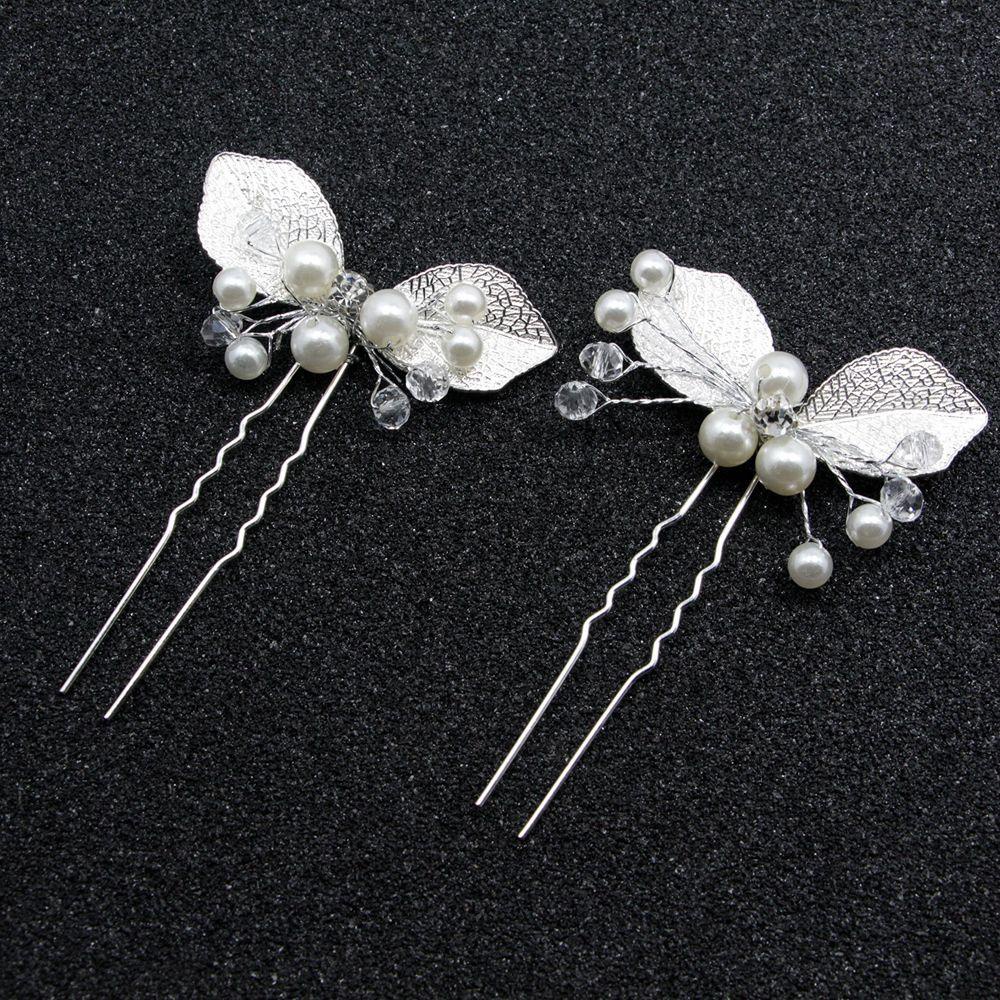 AUGUSTINA Aksesoris Rambut Pengantin Temperamen Retro Pernikahan U Shape Hair Clip Daun Alloy Korea Jepit Rambut