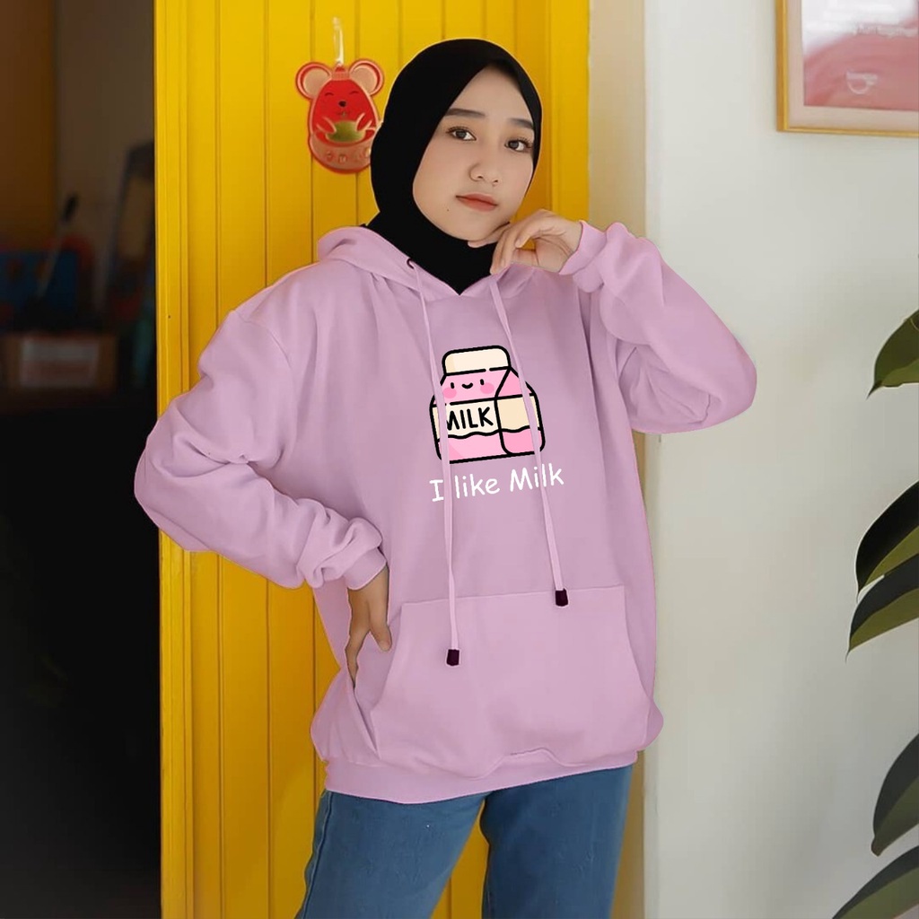 Jaket Hoodie Hodie susu i like milk lucu jumbo oversize bigsize pria wanita ukuran m l xl xxl xxxl xxxxl xxxxxl