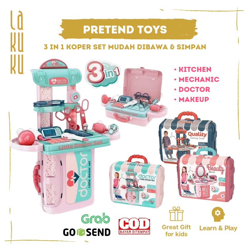 Lakuku - Pretend Toys Mainan Activity Dapur Kitchen Set Makeup Mechanic Meja Rias Doctor Anak dalam Koper Bag 3 in 1