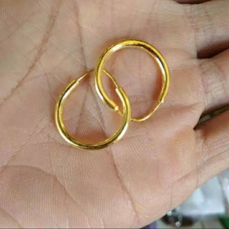 Anting Ring/Bulat Polos emas asli 24K Kadar 99,9%.
