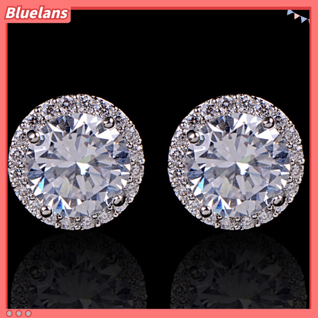 Bluelans Anting Stud Zircon Inlaid Serbaguna Warna Silver Untuk Pernikahan