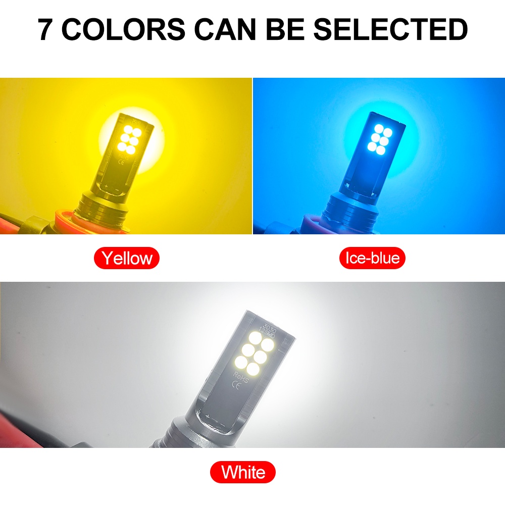 1pc Lampu Kabut 12 LED H8 H3 H7 H11 9005 HB3 9006 HB4 6000K Warna Putih Kuning Untuk Mobil