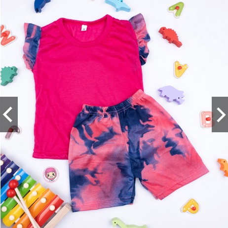 SETELAN ANAK RUFFLE MARINA TIE DYE COMBINATION / SET BAJU ANAK CEWEK USIA 1- 8 TAHUN TIE DYE EDITION