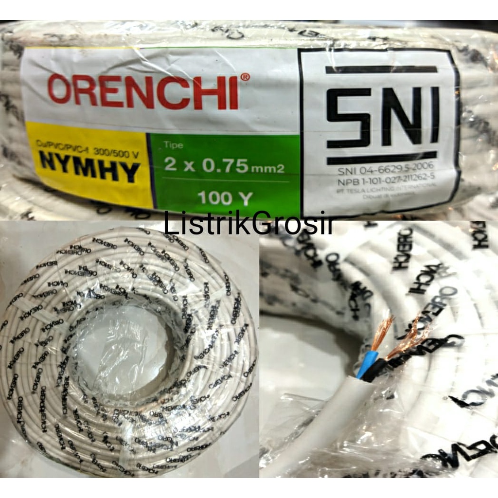 Kabel Listrik Serabut Hitam Putih Orenchi NYYHY NYMHY 2x0.75 2x0,75 100y Full Tembaga SNI