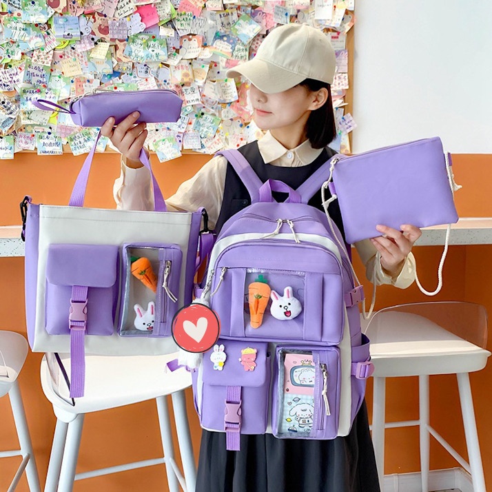 tas ransel anak sekolah perempuan impor set 4 in 1 sd smp sma fashion korea
