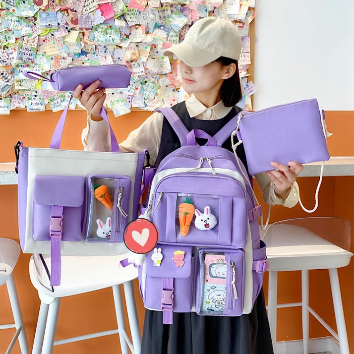 TAS RANSEL ANAK SEKOLAH perempuan IMPOR SET 4 IN 1 SD SMP SMA Fashion korea