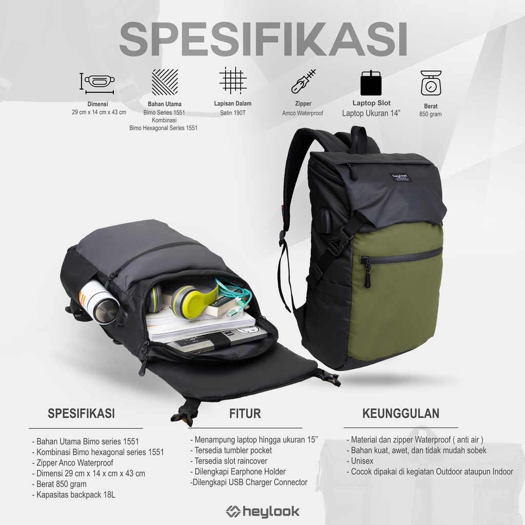 HEYLOOK Project - Tas Ransel Laptop FORTER Waterproof Backpack Pria Wanita Tas Leptop 14 - 15inch Tas Sekolah Tas Kuliah Kerja Perempuan Tas Punggung Tas Travel Cowok Terbaru