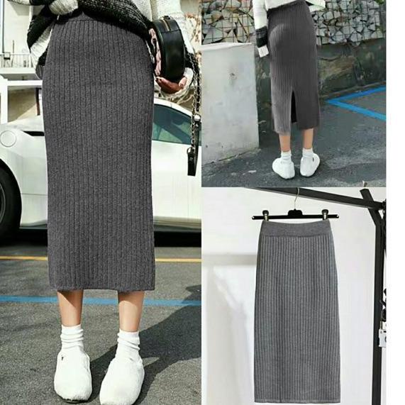 [ Premium TEBAL] Avilajeans - Rok Span Rajut Knitted / BISA COD/ Rok Rajut Span Belah Tengah / Rok R