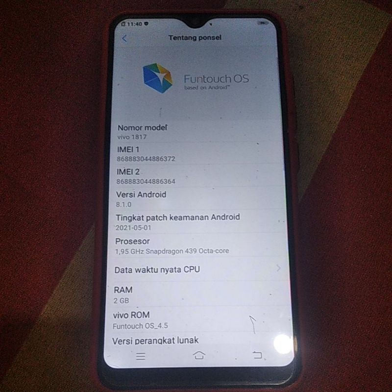 hp vivo y91 / vivo1817 ram 2/32 seken second