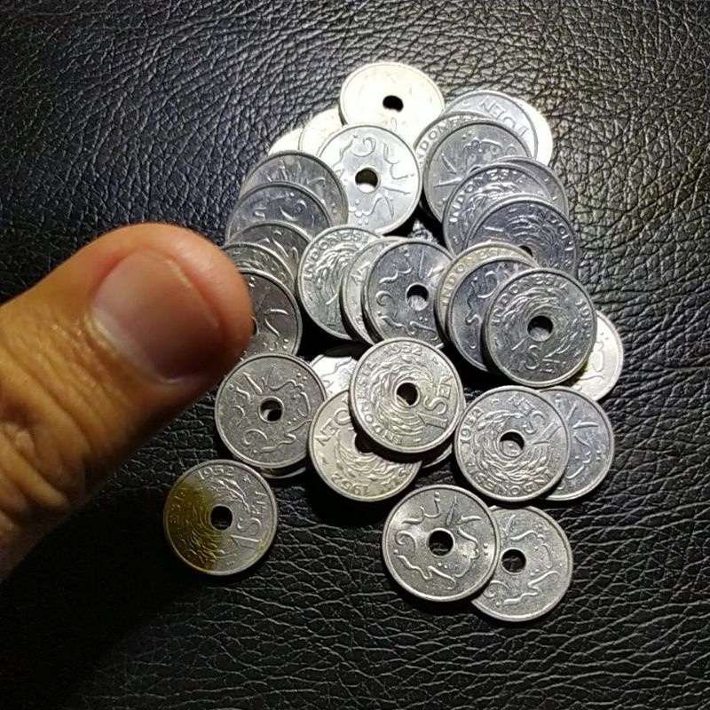 uang koin kuno 1 sen aluminium bolong tahun 1952