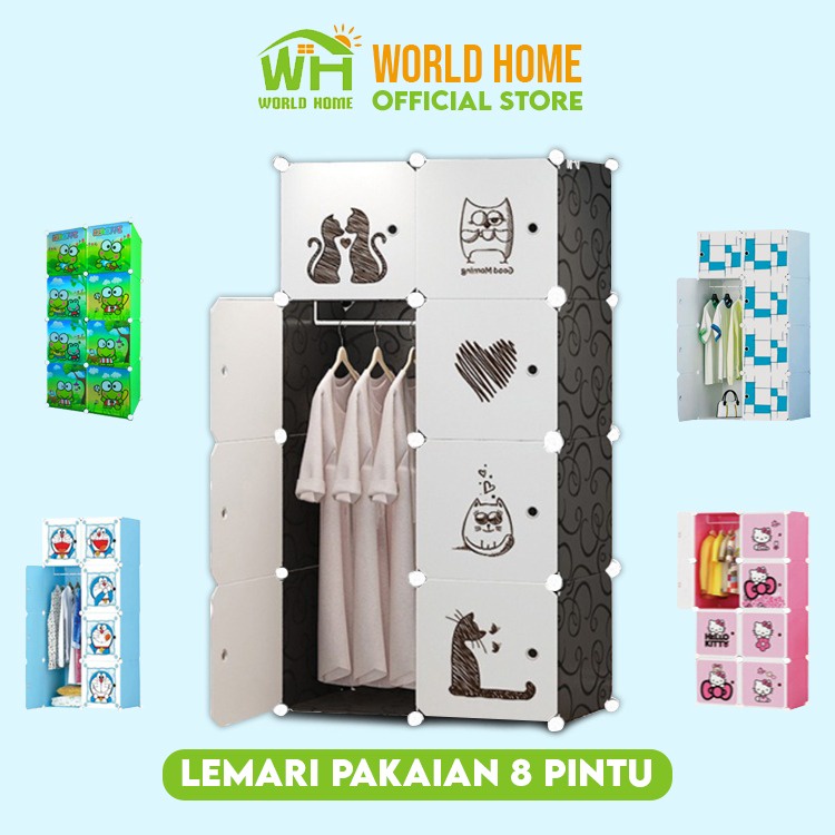 Lemari 8 Pintu Lemari Plastik Lemari Pakaian Lemari Portable Rak Serbaguna Lemari Plastik Karakter