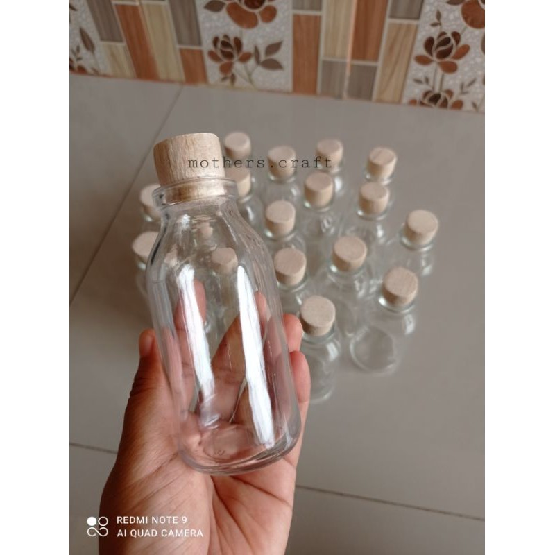 Botol Kaca 100ml Tutup Kayu Vas Bunga Kaca