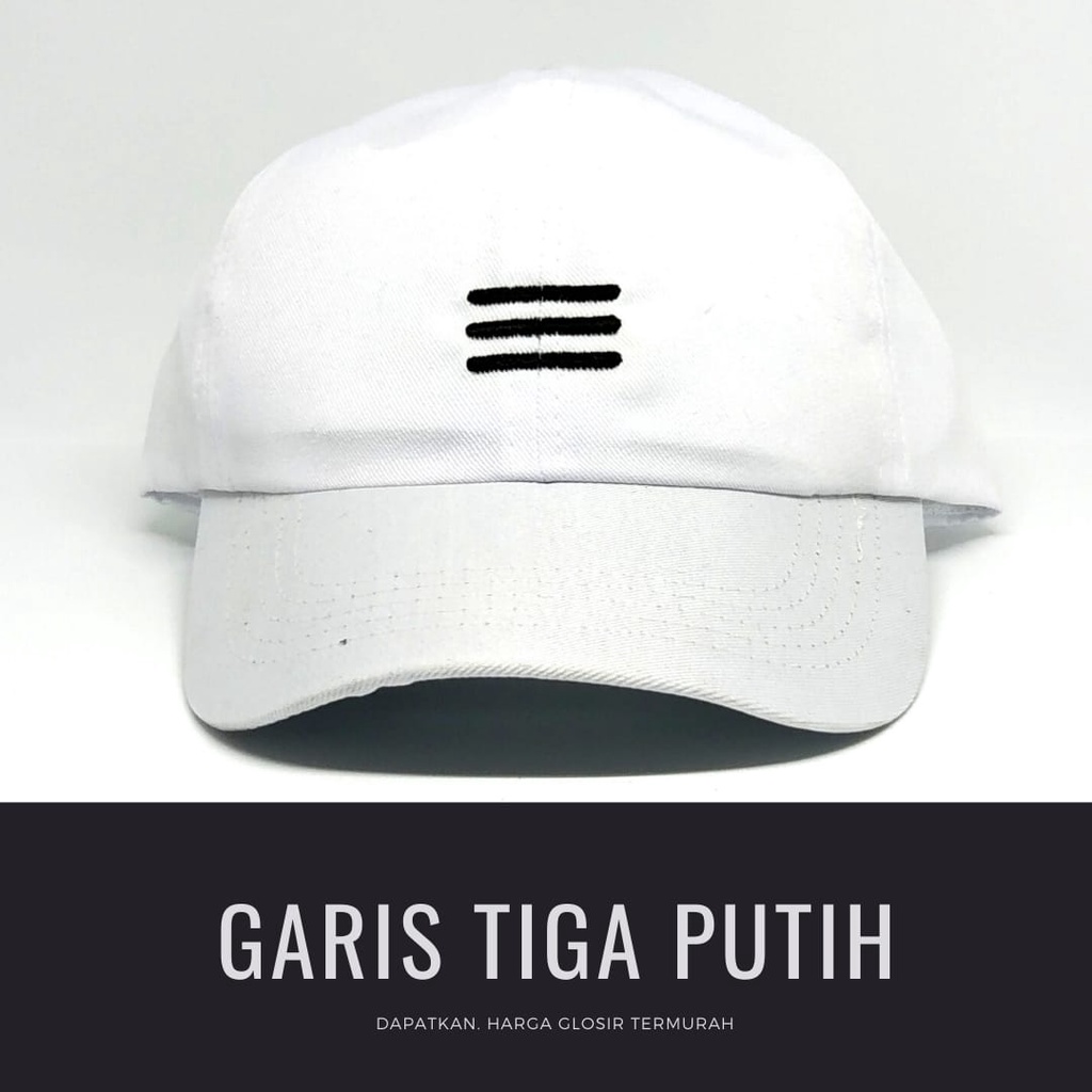 Termurah Topi baseball / garis tiga / challange / reclusive / kaktus / smile / pesawat kertas / yours / brotosaurus dino / daun kecil rasta / pohon kelapa  ring premium dan pertamax pria wanita kpop korea-Garis putih