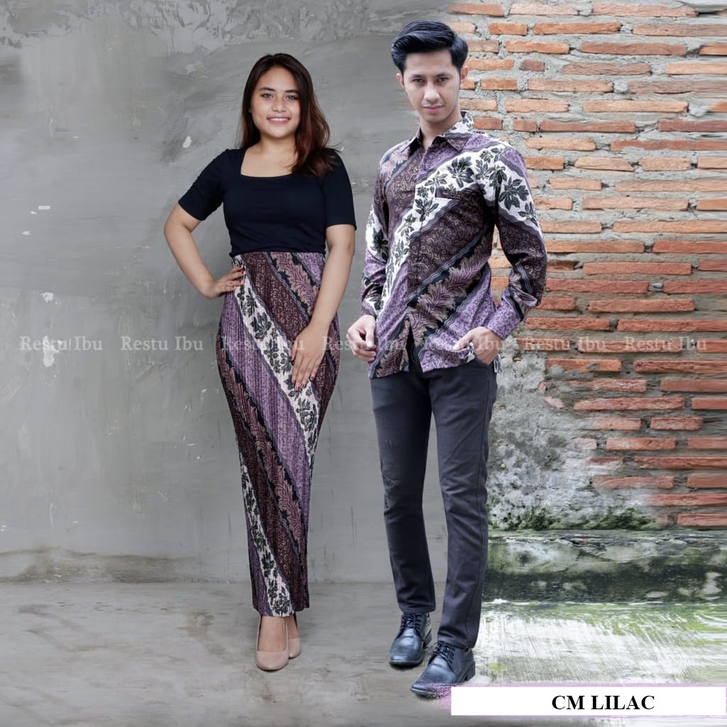 BATIK COUPLE / BAJU BATIK COUPLE / BATIK SET / SETELAN COUPLE ROK PLISKET / ROK PLISKET COUPLE KAMEJA BATIK / ROK PLISKET COUPLE LENGAN PANJANG / ROK BATIK PLISKET COUPLE / ROK PLISKET BATIK DAN KEMEJA / MOTIF CM LILAC