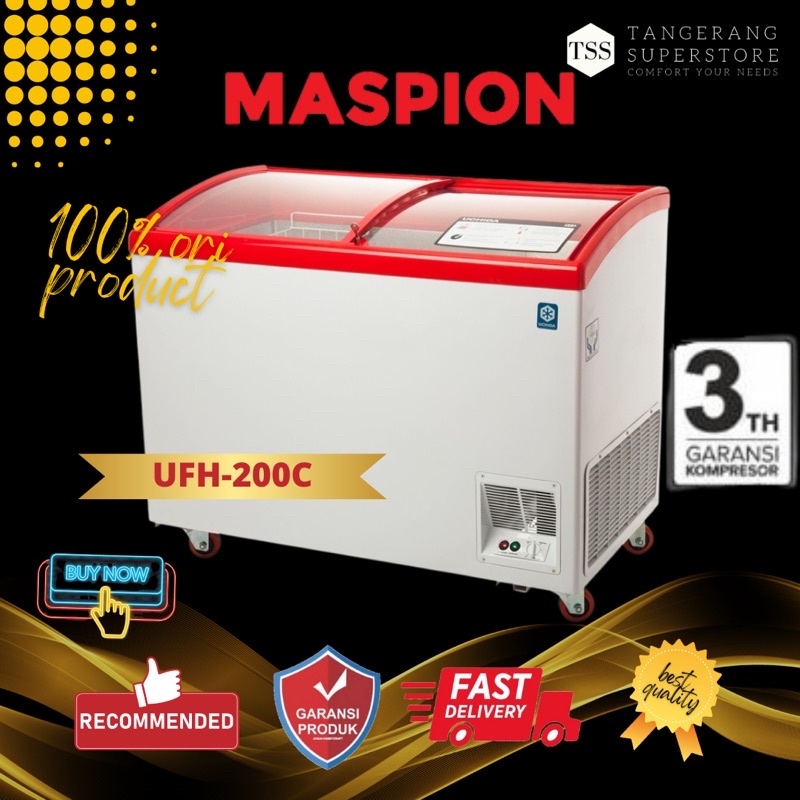 CHEST FREEZER SLIDING KACA MASPION UCHIDA UFH-200C SUPER FAST FREEZING UFH 200 C