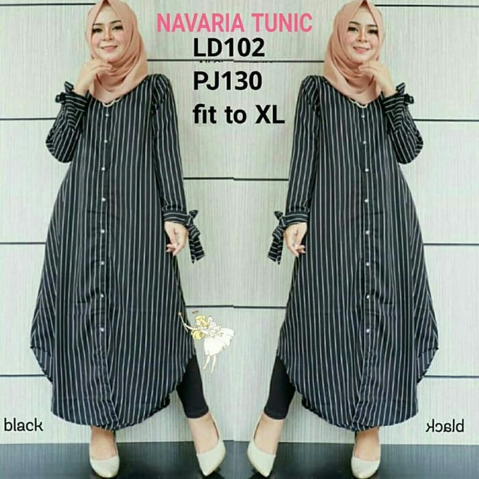Navaria Long Tunik Hitam Baju Tunik Muslim Busana Muslim Wanita