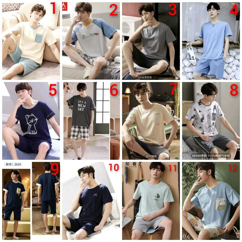 Baju tidur piyama cowok pendek bahan kaos import