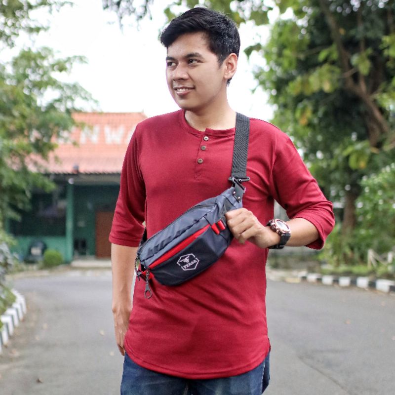 Tas weistbag/Tas selempang pria wanita webing merah anti air