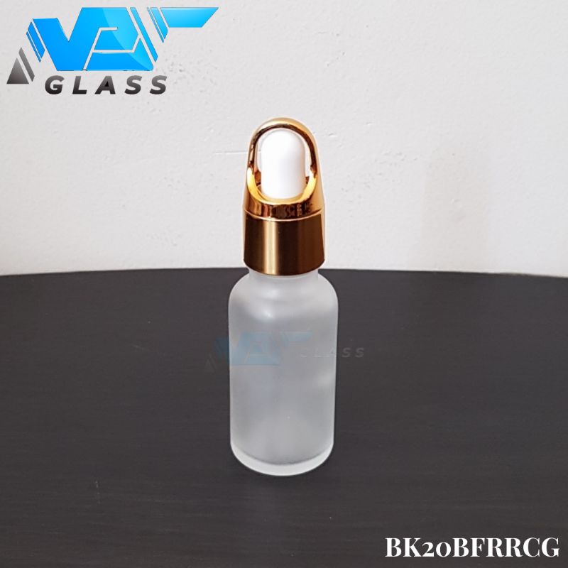 botol kaca pipet 20ml bening frosted doff ring gold