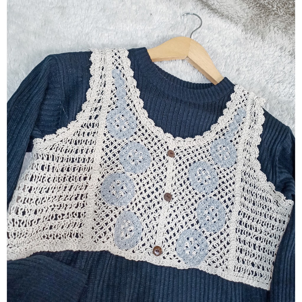 LUMI Vest Rompi Rajut Import Korean lace blouse Crochet Rompi Rajut Import
