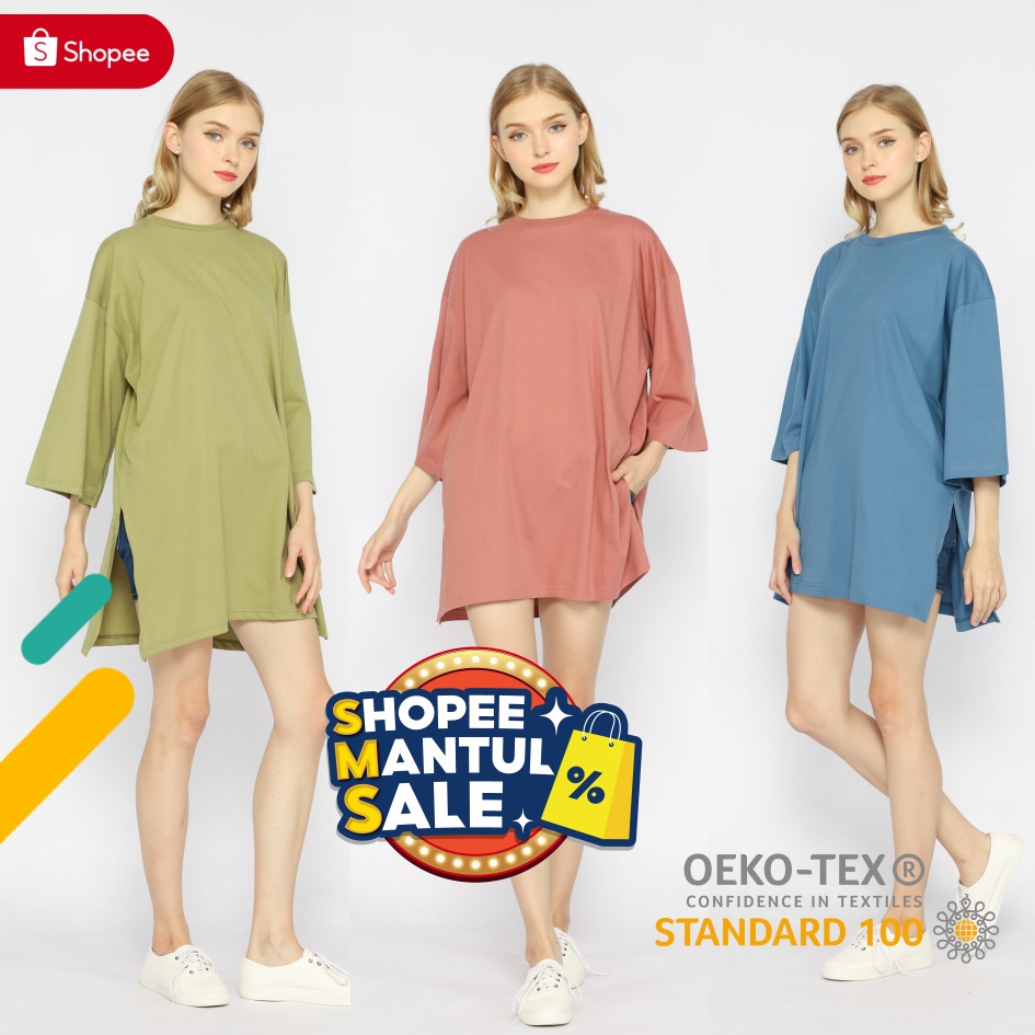 Kaos Polos Oversize Wanita lengan 7/8 Elbow Tunik Basic Oversized Top Busui dan NonBusui Hijab Friendly