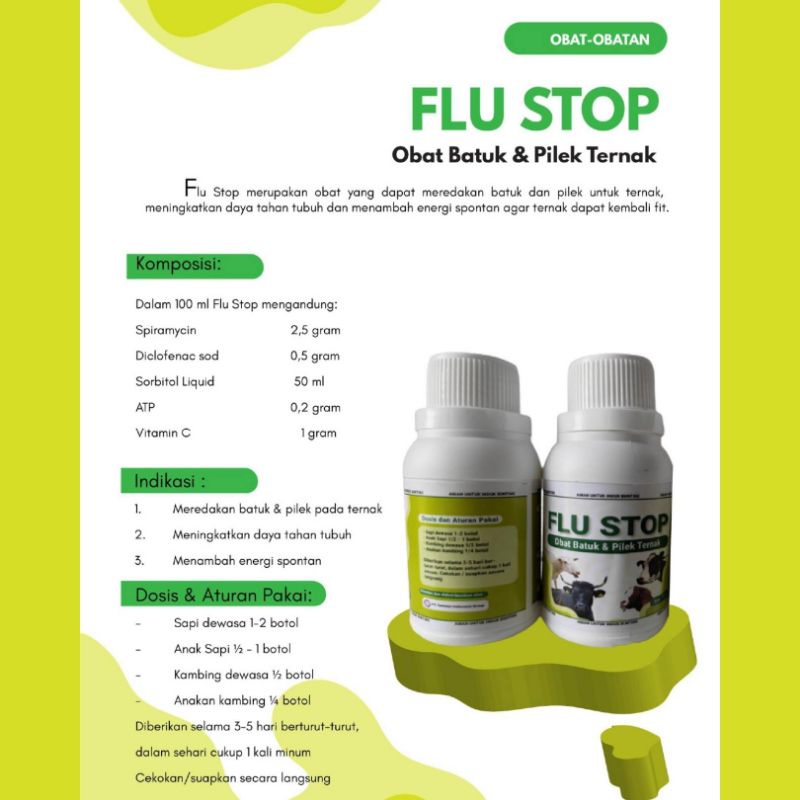 FLU STOP | Obat Flu Batuk Pilek Pneumonia Sapi Kerbau Kambing Domba | 100 ml | Apoternak