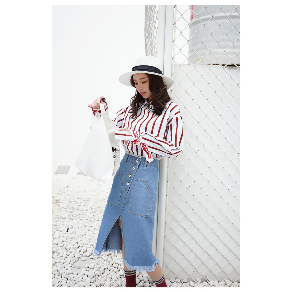 KARAKOREA - 6051 Dahye Denim Skirt/Rok jeans wanita/Rok Jeans Korea/Rok wanita