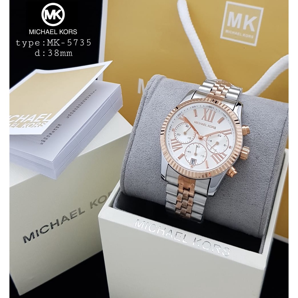 JAM TANGAN WANITA MK MICHAEL KORS RANTAI STAINLESS CHRONO OFF DIAMETER 3,8 CM | FREE BOX DAN PAPER B