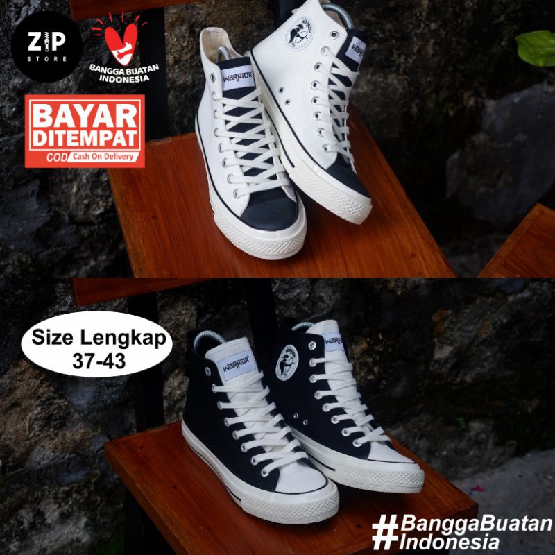 SEPATU WARRIOR POSEIDON BLACK WHITE ORIGINAL SNEAKER WARRIOR HITAM PUTIH SNEAKERS SEKOLAH KULIAH