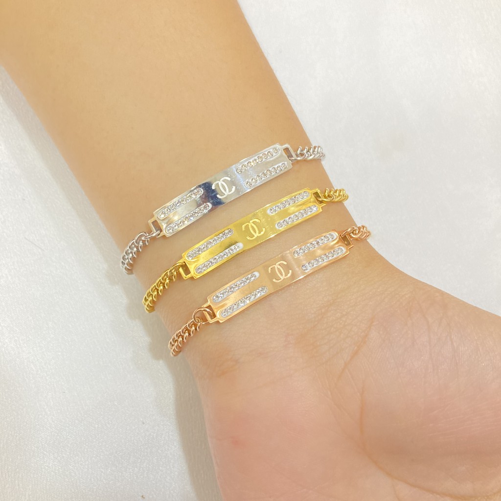 Gelang Plat Titanium Wanita Branded Anti Karat Korean Style GLT82