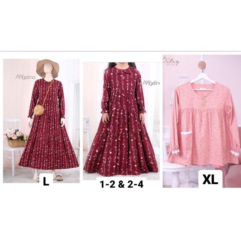 Pre❤ Sallow Ditsy, Anguria Pajamas size XL Ditsy dan Bella Dress Shallflower Maroon size L, Little s