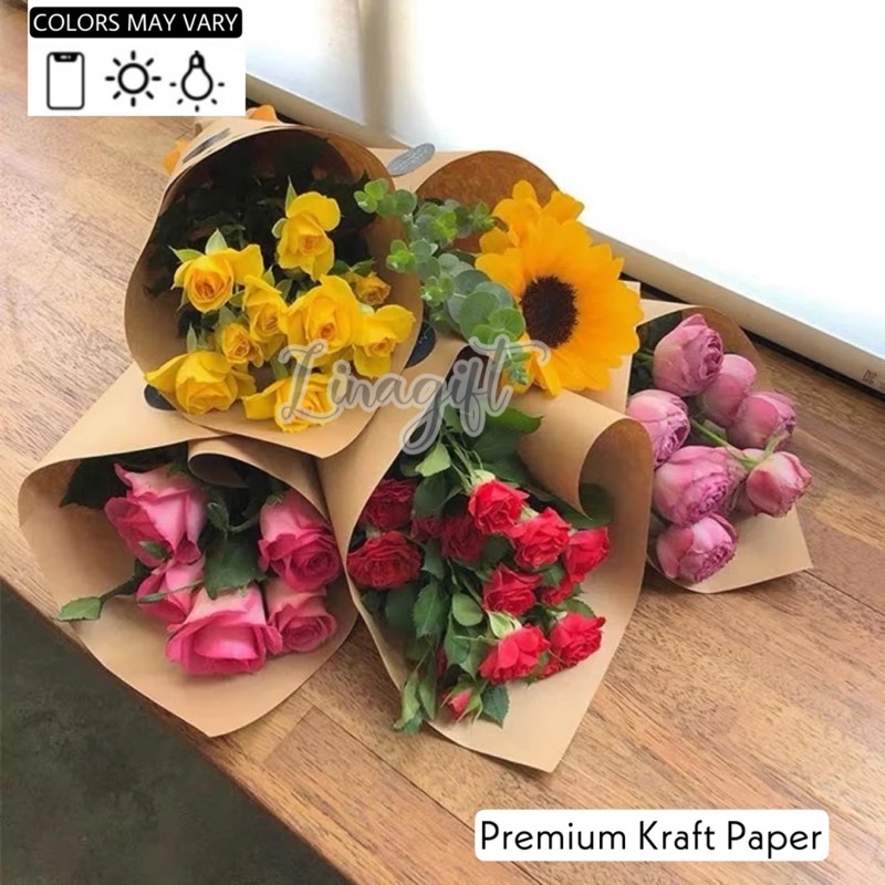 ( 5 Lembar ) PREMIUM KRAFT PAPER - KERTAS KADO COKLAT POLOS - KERTAS BUNGA - PREMIUM VINTAGE CLASSIC PAPER