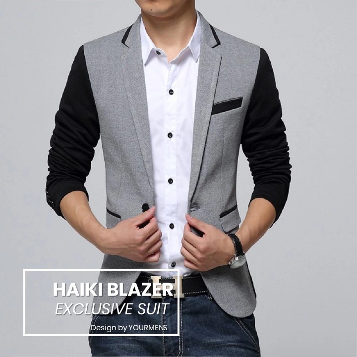 BLAZER HAIKI COMBI GREY SLIMFIT KOREAN STYLE ORIGINAL NIKAYU TWIST - BLAZER SLIMFIT KOMBINASI HAIKI PREMIUM HIGH TWIST ORIGINAL STYLE YOURMENS