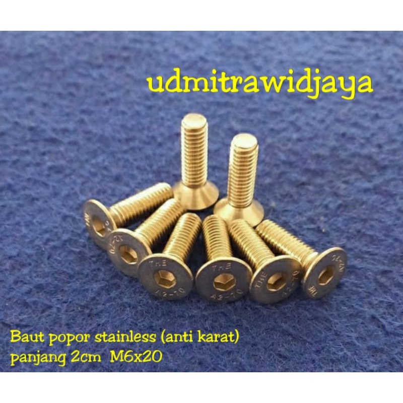 Baut Popor pohpor Stainless (anti karat) &amp; uk 6x20mm M6x20mm Baut popor Panjang 20mm  angin inova tiger Onderdil SHARP KD AS60 SNO - 0175