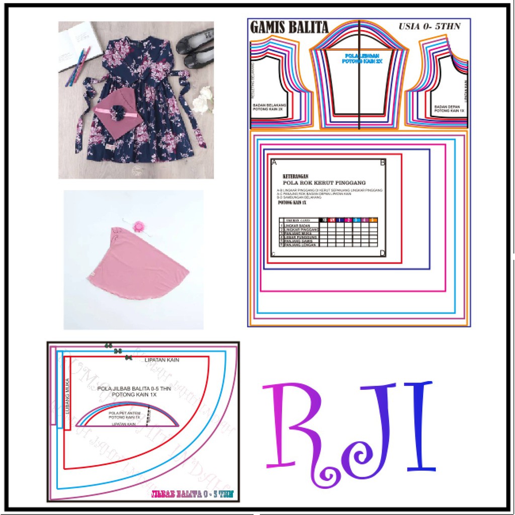 Pola gamis anak pola gamis balita pola jiplak gamis anak ukuran lengkap