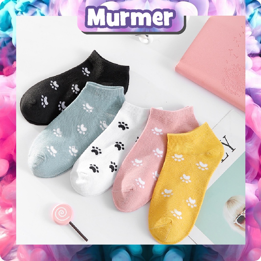 MurmerOfficial Kaos Kaki Wanita Motif jejak kucing Fashion Korea Women Sock Import Murah KK018