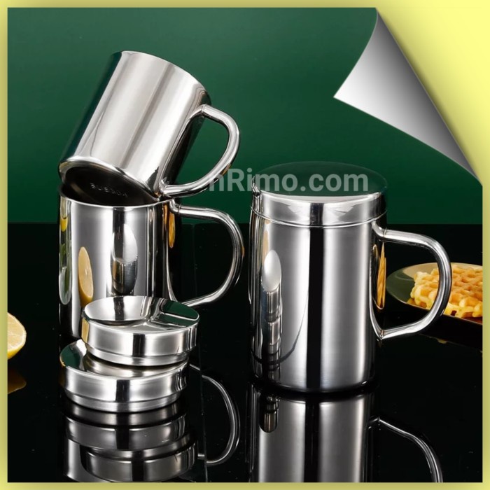 Gelas Mug Stainless Steel Tutup Tebal Cangkir Stenlis Travel Kopi Teh