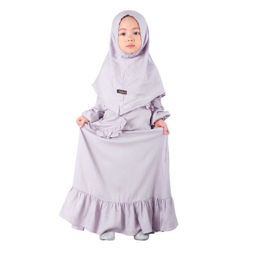 Set Gamis Humaira Anak Usia 1 Sampai 2 Tahun Bahan Rayon Twill Premium Terpopuler Polos Silver